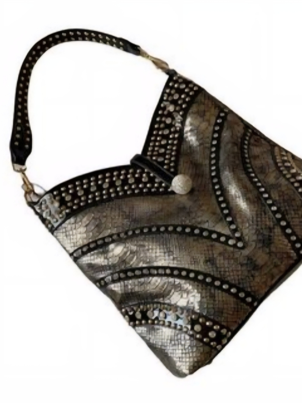 Metallic Silver Studded Shoulder Bag